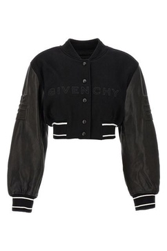 Varsity logo-embellished cropped wool-blend jacket