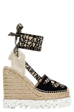 Stella Mccartney Black Canvas And Raffia Gaia Espadrillas