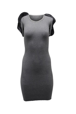 ruffle sleeve bodycon dress in grey viscose