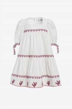 girl's beena embroidery puff sleeve dress in taupe