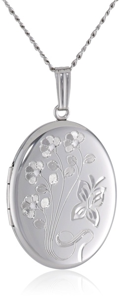 Amazon Essentials Sterling Silver Engraved Flowers Oval Locket, 20" (previously Amazon Collection)