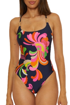 Trina Turk Women's Poolside One Piece Swimsuit, Floral Print, Adjustable, Bathing Suits