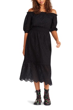 Betsey Johnson Women's Eyelet Off The Shoulder Midi Dress