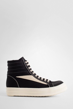 RICK OWENS Black Cotton Sneakers with Contrast Stitching and Branded Leather Insole for Women - SS24