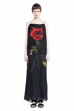 ALEXANDER MCQUEEN Black Multicolor Printed Chiffon Evening Dress for Women