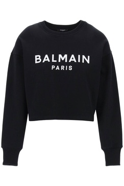 Balmain Cropped Sweatshirt With Flocked Logo