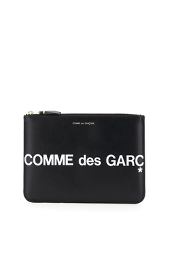 Comme Des Garcons Wallet Leather Pouch With Logo Print