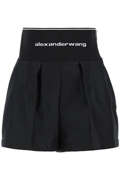 ALEXANDER WANG Logo Waist Pleated Shorts for Women in Black - SS24