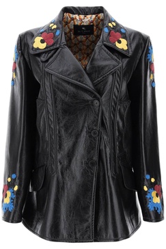 Etro Jacket In Patent Faux Leather With Floral Embroideries