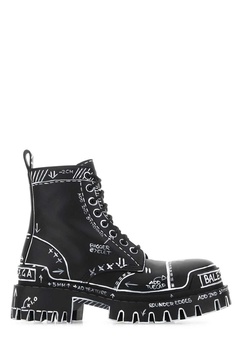 Balenciaga Woman Printed Leather Ankle Boots