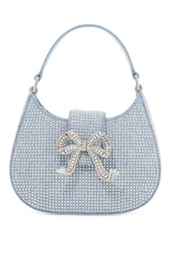 Mini Crescent Denim Bag With Rhinestones