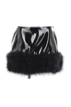 Black Vinyl Feather Mini Skirt