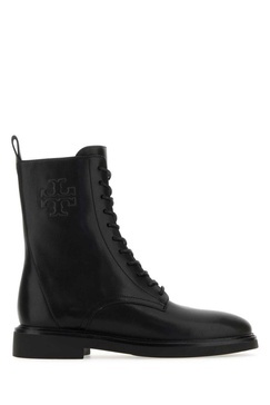 Black Leather Combat Ankle Boots