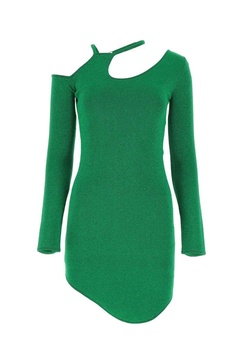 Grass Green Stretch Viscose Blend Mini Dress