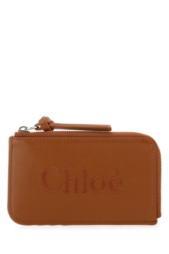 Chloe Woman Caramel Leather Card Holder