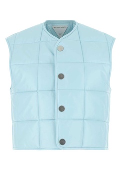 Bottega Veneta Woman Pastel Light-Blue Nappa Leather Padded Vest