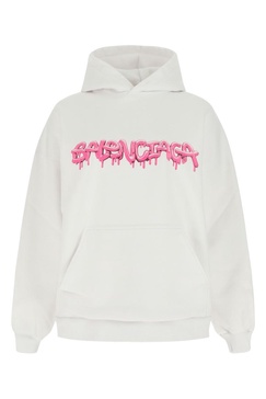 Balenciaga Logo Print Ribbed Hem Hoodie