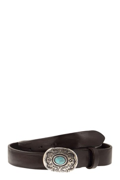 Alberto Luti Leather Belt With Engraved Buckle