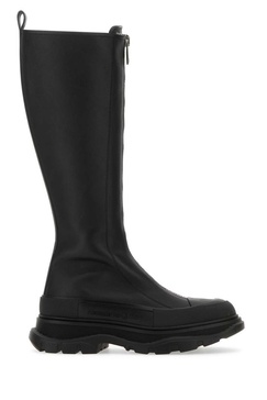 Black Leather Zip Tread Slick Boots