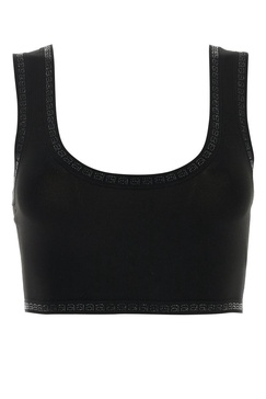 Black stretch nylon crop top