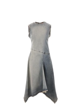 Denim Sleeveless Dress with Frayed Edges