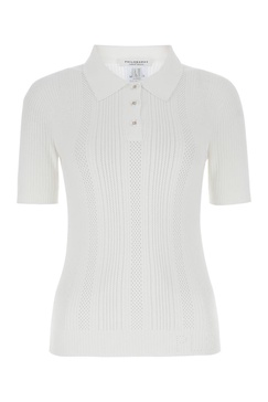 White viscose blend polo shirt