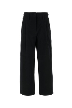 Black stretch cotton wide-leg pant