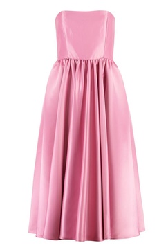 Pinko Strapless Pleated Satin Midi Dress