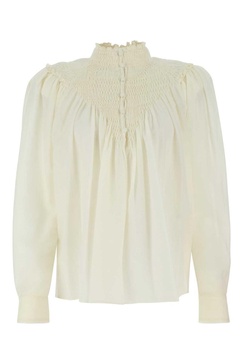 frilled-neck wool blouse