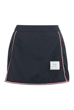 THOM BROWNE Blue Technical Fabric Mini-Skirt with Contrasting Edges and Front Slit for Women - SS23 Collection