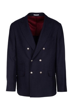 Brunello Cucinelli Peak-Lapel Double-Breasted Tailored Blazer