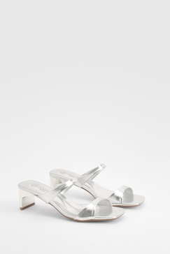 Wide Width Metallic Double Strap Low Heeled Mules