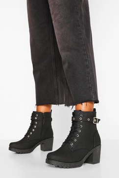 Wide Width Buckle Lace Up Chunky Combat Boots