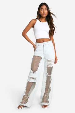 Diamante Mesh Straight Leg Jean