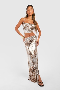 Foil Maxi Skirt With Back Strap Detail