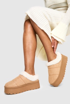 Faux Fur Platform Cozy Mules