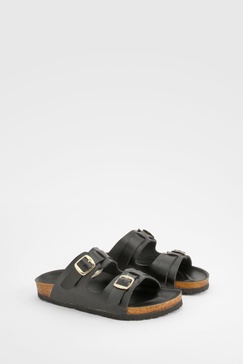 Wide Width Buckle Detail Footbed Slides