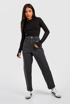 Petite Dark Grey High Rise Mom Jeans 26"