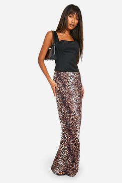 Leopard Print Jersey Knit Maxi Skirt