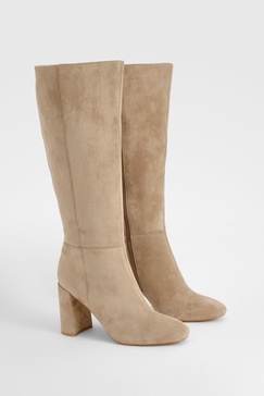 Panel Detail Heeled Block Heeled Knee High Boots 