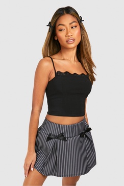 Ribbon Bow Pinstripe Micro Mini Skirt  