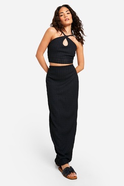 Petite Textured Jersey Knit Maxi Skirt