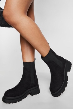 Wide Fit Faux Suede Heeled Chelsea Boots