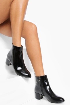 Low Block Heel Patent Booties