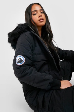 Petite Luxe Faux Fur Hood Sporty Cropped Coat