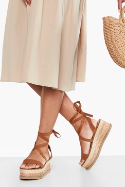 Flatform Espadrille Lace Up Sandals