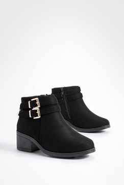 Wide Width Two Buckle Block Heel Chelsea Boots