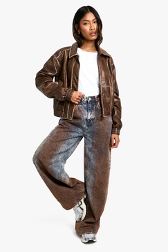 Rust Tint Wide Leg Denim Jeans