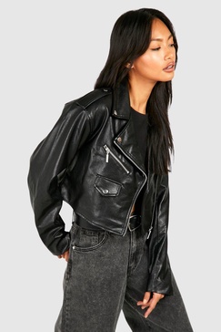 Cropped Faux Leather Moto Jacket