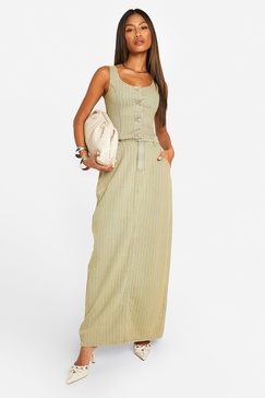 Tinted Wash Denim Maxi Skirt